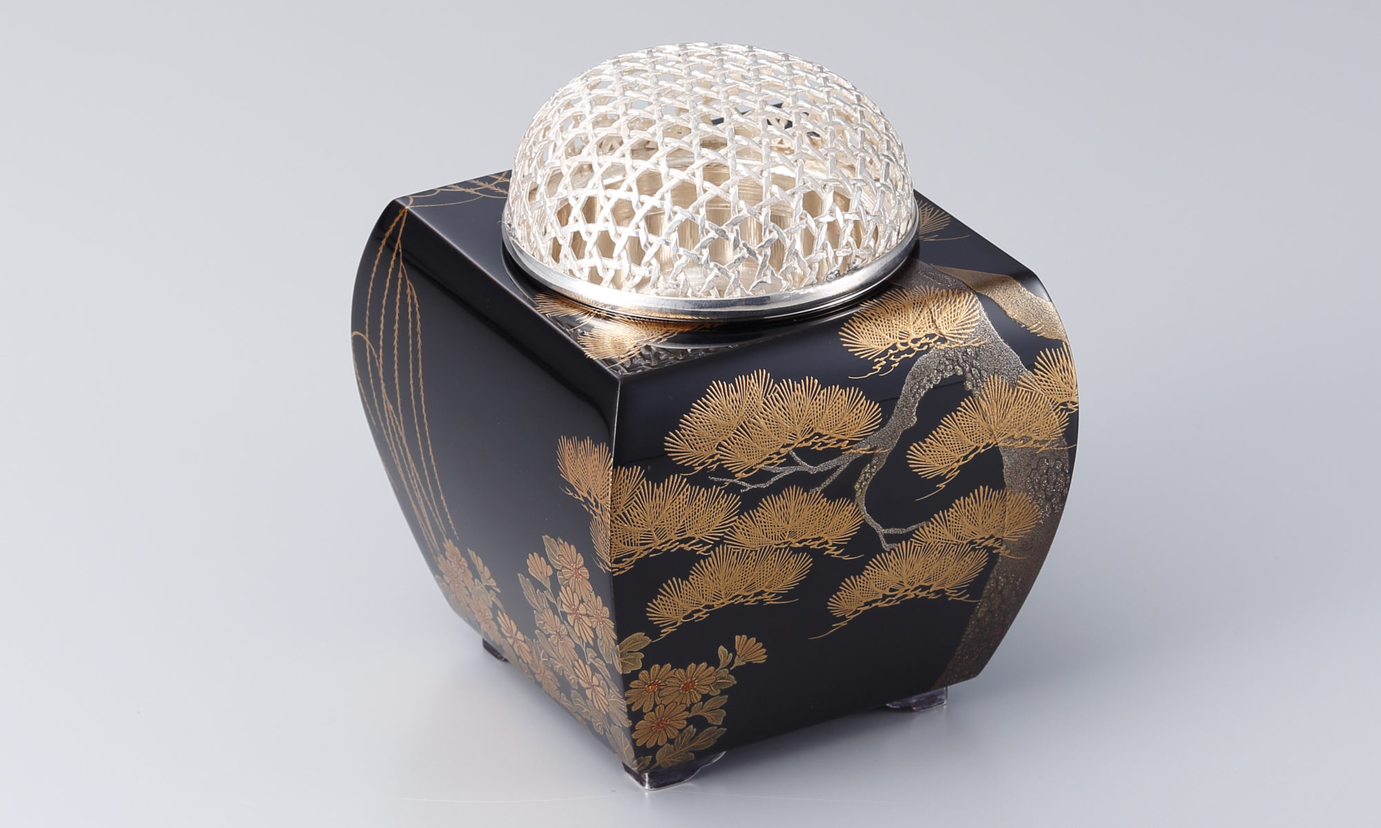 平安象彦作 黒柿 七宝 蒔絵 香合 共箱 栞付 茶道具 はじまり